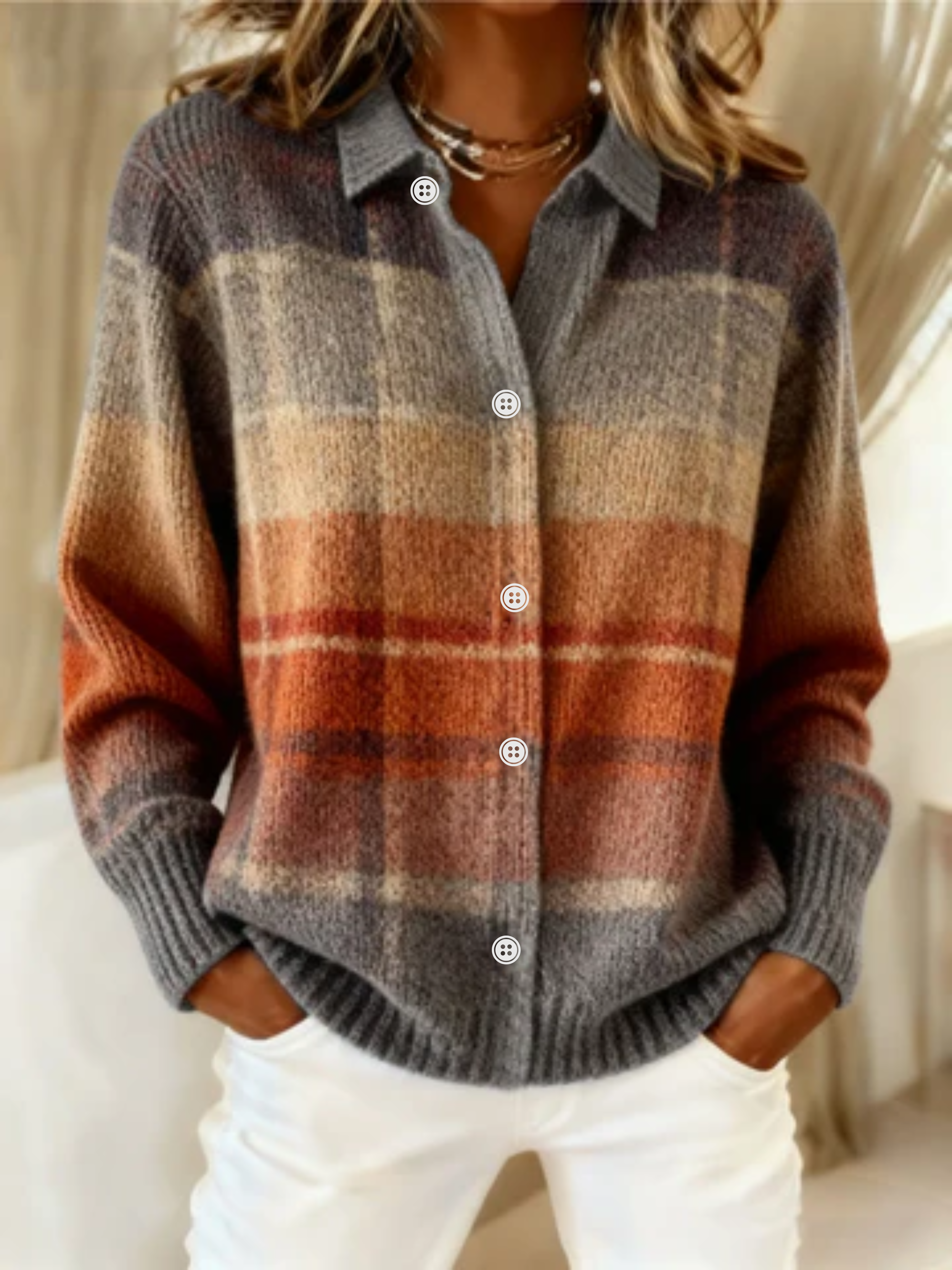Fleur – Checked Blouse Made from Warm, Soft Hoodie Material